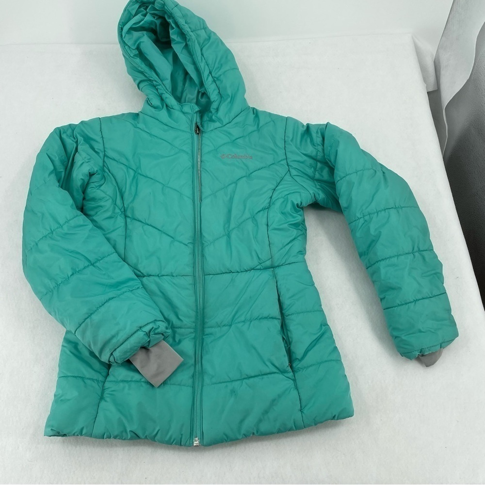 COLUMBIA Girls Teal Puffer Hooded Winter Snow coat size: Large 14/16